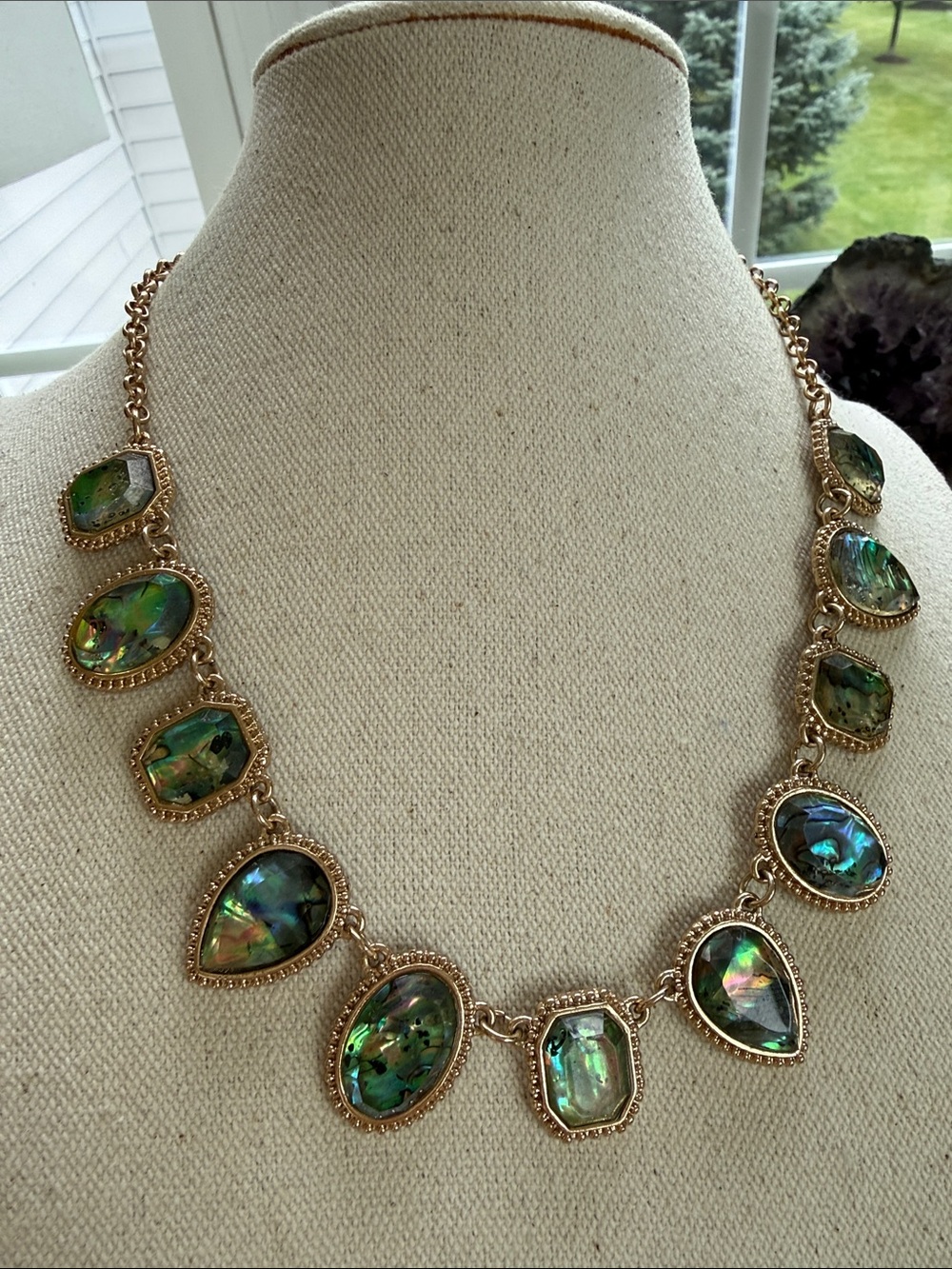 Gold-Tone Abalone Statement Necklace - Green Iridescent